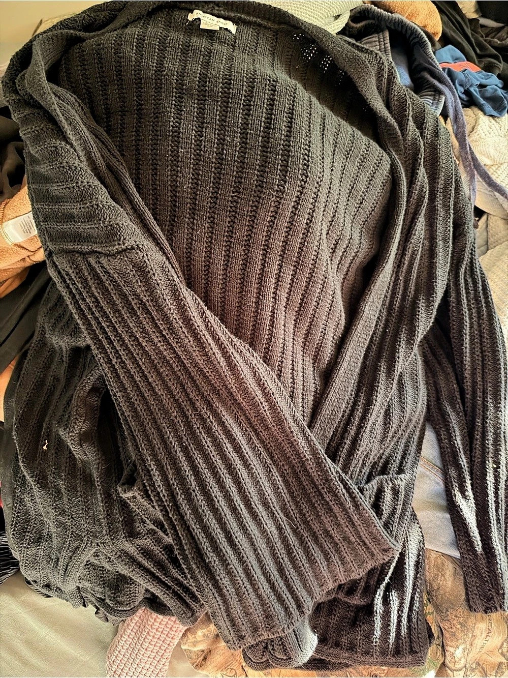 American Eagle Ribbed Cardigan Black Size xxl